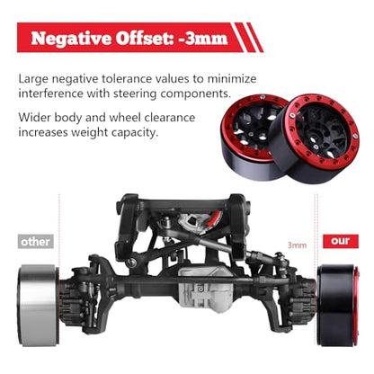 HobbyPark Metal 1.9 Beadlock Wheels Rims 1/10 RC Crawler Upgrades for Traxxas TRX-4 Axial SCX10 II 90046 SCX10 III AXI03007 Redcat Gen 8 (4-Pack) (Red + Black)