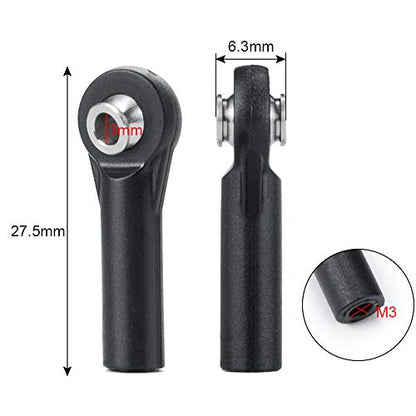 10Pcs M3 Plastic Bent Rod Ends,Black M3 Crawler Width Balls Ends for Axial D90 SCX10 RC Car (Black A) - color: Black a