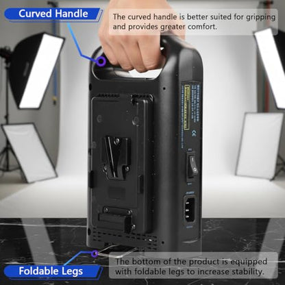 Dual Channel V-Mount/V Lock Battery Charger Compatible with 14.4V/14.8V V-Mount Batteries, 2.5A/5A Charge Current, Built-in DC Adapter with 16.7V /4.5A Output.
