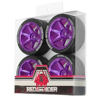 REDSPIDER 12mm Hex RC Wheels and Tires Metal Wheel Rims OD2.56'' RC Rally Racing Tyres for Tamiya TT01 TT02 XV01 TA06 A959 PTG2 HPI KYOSHO PTG2 Traxxas 1:10 Street Touring Drift Car (Purple) - color: Purple