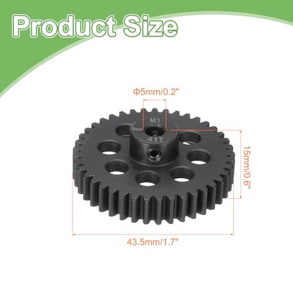 MECCANIXITY Steel M1 Gear Set 41T 5mm Shaft Motor Gears for RC Vehicles Truck Drift Car Part, Black - size: 41T