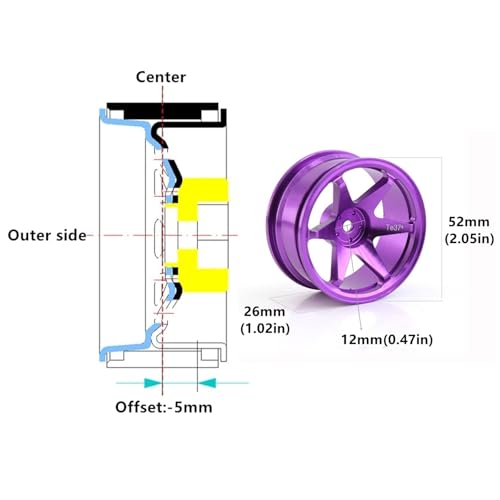 1/10 RC On Road Wheels Rims 12mm Hex Alloy Aluminum Drift Hubs for 1:10 Scale Rally Racing Car Tires Tamiya TT01 TT02 XV01 TA06 A959 PTG2 HPI KYOSHO HSP PTG2 Touring Street Tyres 4PCS (Blue) - color: Blue