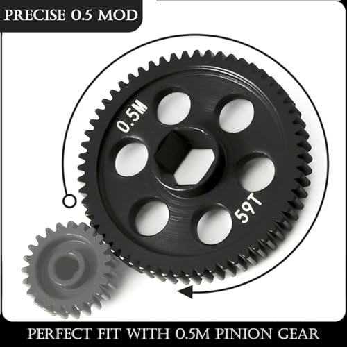 0.5Mod 57T & 59T Steel Spur Gear Main Gear CNC Machined Hardened Steel Upgrade for Arrma Granite Typhon Mojave Grom 1:18 1:16 1:14 Losi 1/12 RC Car Truck Replacement of #ARA311196 - size: 59T