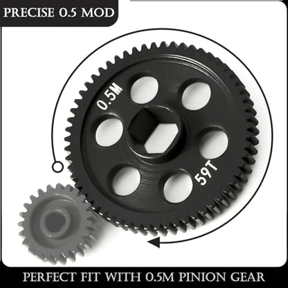 0.5Mod 57T & 59T Steel Spur Gear Main Gear CNC Machined Hardened Steel Upgrade for Arrma Granite Typhon Mojave Grom 1:18 1:16 1:14 Losi 1/12 RC Car Truck Replacement of #ARA311196 - size: 59T