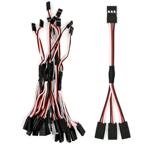 10PCS RC Servo Y Extension Cable 3-Pin Male to 3 Female Y Harness Splitter, 200mm Servo Extension Wire Compatible with JR Futaba JST for RC Car Airplane Helicopter - style: 1 Male to 3 Female