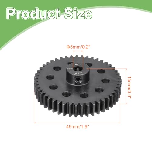 MECCANIXITY Steel M1 Gear Set 47T 5mm Shaft Motor Gears for RC Vehicles Truck Drift Car Part, Black - size: 47T