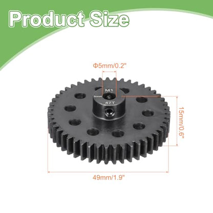 MECCANIXITY Steel M1 Gear Set 47T 5mm Shaft Motor Gears for RC Vehicles Truck Drift Car Part, Black - size: 47T