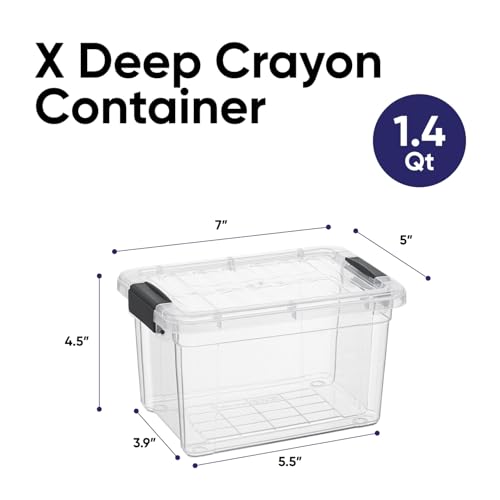 Superio Mini Storage Container Plastic Crayon Box Art Supplies and Sewing Case Stackable Clear Small Organizer for Beads, Stationery, Chalk, and Food, 1.4 Quart, 4 Pack - size: 1.4 Quarts, style: 4 Pack