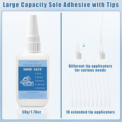 50g Shoe Glue with Nozzles, Clear Quick Dry Waterproof Shoe Repair Glue Strength Adhesive Super Glue Repair for Boots Sneakers Heels Hiking Shoes Leathers Handbags Sandals Rubber Soles - style: 50g Shoe Glue