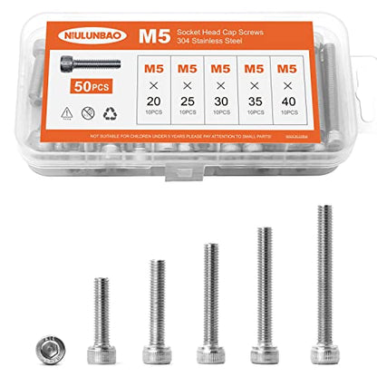 M5 x 20mm 25mm 30mm 35mm 40mm Hex Socket Head Cap Screws Bolts 304 Stainless Steel Allen Hex Drive Metric Machine, Fully Threaded, Assortment Kit 50PCS - size: M5 x 20/25/30/35/40mm (50PCS)