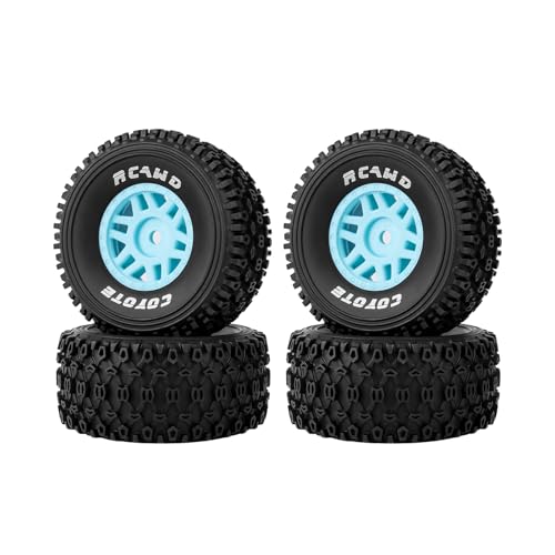 RCAWD Mojave Grom & 1/16 Slash 4X4 Pre-Glued Wheel Tire Set, 12mm Hex Adapter 4mm for Traxxas & ARRMA Balance Grip & Durability Nylon Rubber Upgrade Parts All Terrain Adaptation 4pcs Blue - color: Blue