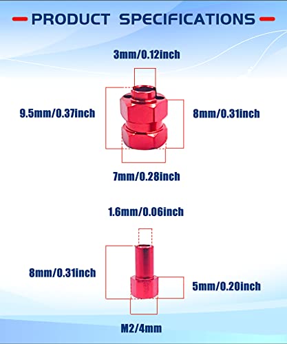 Aluminum 7mm Extended Hex Wheel Hubs for 1/24 SCX24 RC Crawler | Red 9.5mm Offset Extension 4Pcs Hex Drive Adapter CNC Machined High Strength Easy To Install - size: Red