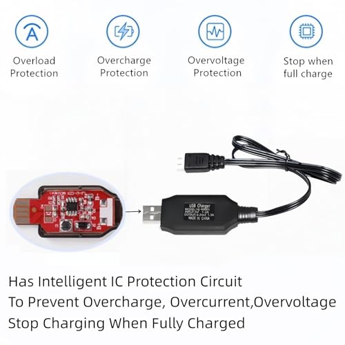 7.4V USB Charger Cable with XH-3P Plug 1.3A Fast Charging for Axial SCX10 SCX24 RC Car and Gel Splatter Blasters SRB400 for Universal 7.4V 2S Lipo Battery Airsoft
