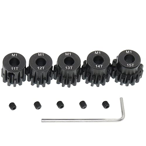 5PCS Metal Steel M1 Pinion Gear Sets 11T 12T 13T 14T 15T fit 5mm RC Motor Shaft Gears Compatible with Arrma Traxxas Axial HSP Redcat Losi 1/8 1/10 Scale RC Car Truck Buggy
