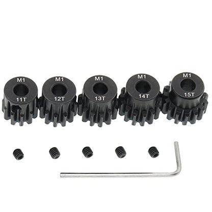 5PCS Metal Steel M1 Pinion Gear Sets 11T 12T 13T 14T 15T fit 5mm RC Motor Shaft Gears Compatible with Arrma Traxxas Axial HSP Redcat Losi 1/8 1/10 Scale RC Car Truck Buggy