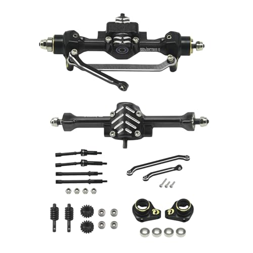 Aluminum Front/Rear Axle Set with Brass Knuckles, Steering Link, Gear, Bearing, CVD Whole Set, Red, for 1/30 Axial SCX30 RC Cars (Black) - color: Black