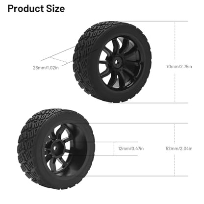 RC On Road Wheels and Tires, daitoku 12mm Hex RC Rally Racing Car Tires for 1/16 1/14 1/12 1/10 RC Touring Car On-Road Off Road Buggy - Style D - style: Style D