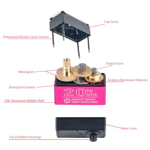 RDS3218 20KG Servo Motor 180° Waterproof Full Metal Gear Steering Digital Servo Metal Bracket Double Bearing with U Mounting Bracket for RC Car Robot DIY 1/8 1/10 (20KG 180°) - size: 20KG 180°