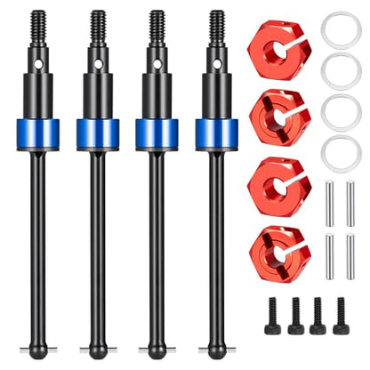Steel Front Rear CVD Axles Drive Shafts for Arrma 1/18 Granite Grom | Mega 380 Brushed 4x4 Monster Truck RTR Red Aluminum Wheel Hex - color: Red