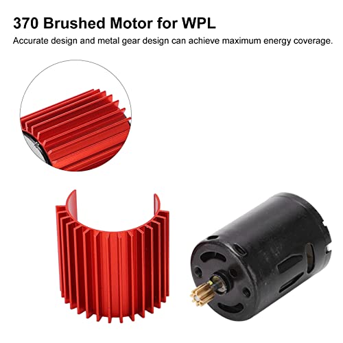 2 Speed 370 Brushed Motor, RC Brush Motor Metal Gear, Heat Dissipation High Speed High Efficiency RC Brush Motor Metal Gear with Heat Sink for WPL RC Car (Red)