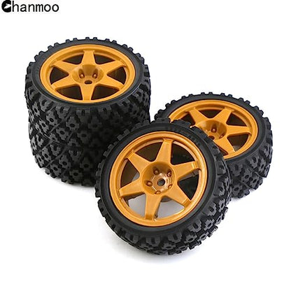 1/10 RC On Road Tires Rubber Rally Tyres and Wheels Rims 12mm Hex for 1/10 Scale RC Racing Drift Car HPI KYOSHO Tamiya XV01 XV02 TA06 TT01 TT02 PTG2 144001 A959 4PCS