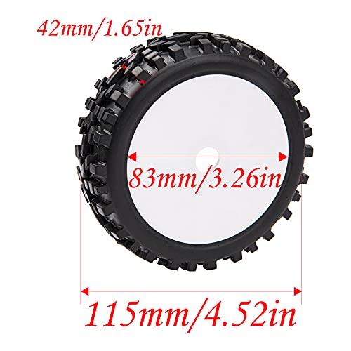17mm Hub 4.52''OD Rubber Tires & Plastic Wheel Rim with Foam for 1/8 Scale Arrma Python HSP Redcat Kyosho ExceedRC Traxxas Losi HPI XTR Badlands Off-Road RC Buggy, Black