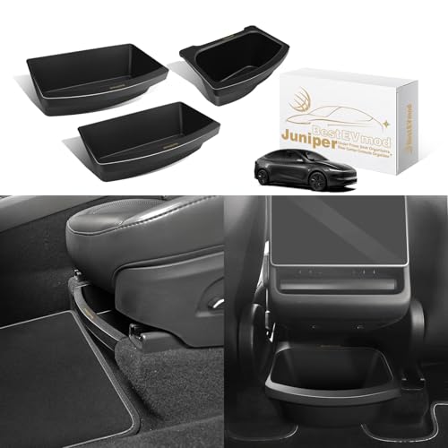 BestEvMod 3PCS Storage Bundle for 2026 2025 Tesla Model Y Juniper | Trash Can Backseat Storage Box Rear Center Console Organizer + Under Seat Boxes - size: 3 PCS - Storage Bundle