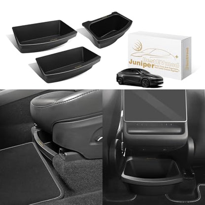 BestEvMod 3PCS Storage Bundle for 2026 2025 Tesla Model Y Juniper | Trash Can Backseat Storage Box Rear Center Console Organizer + Under Seat Boxes - size: 3 PCS - Storage Bundle