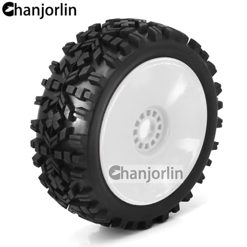 1/8 Buggy Tires OD 118mm and Wheels 17mm Hex Rubber RC Off Road Tyres for 1:8 Scale Buggy Truck Car HSP Kyosho MP10 VRX HPI Hobao ARRMA Typhon 6S 3S Talion Traxxas Losi 8ight 4PCS (White) - color: White