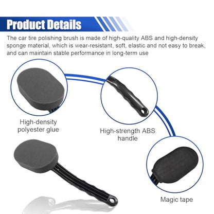 Tire Shine Applicator Brush, High-Density Sponge Tire Dressing Applicator Pad with Curved Long Handle, Multipurpose Detachable Car Detailing Cleaning Accessories (2PCS)