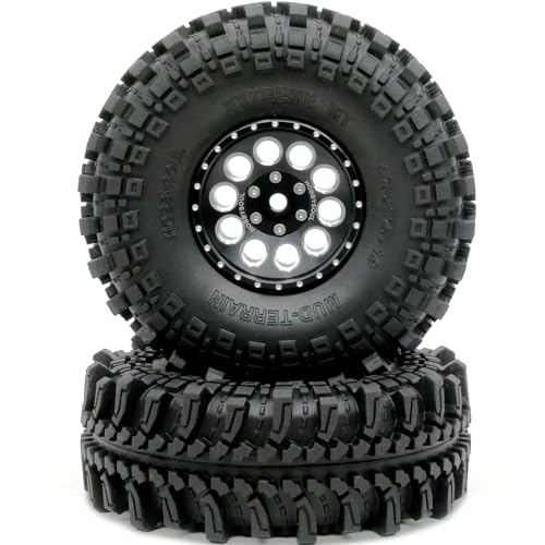 1.9 Tires Height 4.75" (121mm) Mounted on 1.9 Beadlock Wheels Black Fit 1/10 Crawler Redcat Gen8 Traxxas TRX-4 Tamiay CC01 Axial SCX10 Mud Crawler Badland Terrain, (4-Pack, Assembled) - color: Black