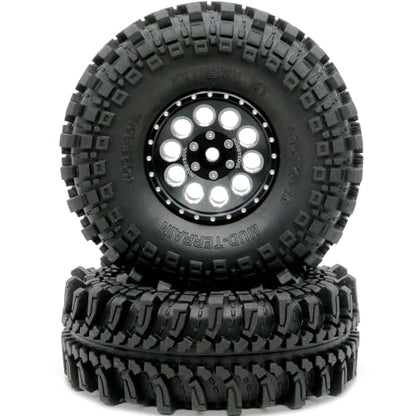 1.9 Tires Height 4.75" (121mm) Mounted on 1.9 Beadlock Wheels Black Fit 1/10 Crawler Redcat Gen8 Traxxas TRX-4 Tamiay CC01 Axial SCX10 Mud Crawler Badland Terrain, (4-Pack, Assembled) - color: Black