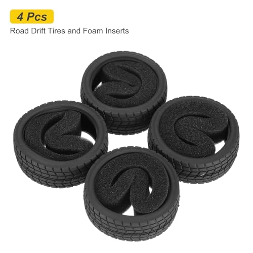 MECCANIXITY 4 Pcs RC 1/10 on Road Car Tire, Rubber Super Soft Tyre Racing Drift Tires with Foam Insert for RC 1:10 HPS TT01 Touring Drift Car Wheel Rim Double-Line Checkered Pattern 65mm