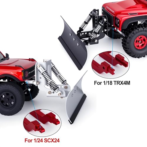 RC Snow Plow,1/18 1/24 Scale Aluminum Adjustable Shovel Blade for TRX4M Bronco Defender SCX24 Crawler Car Upgrade Parts (Red) - color: Red