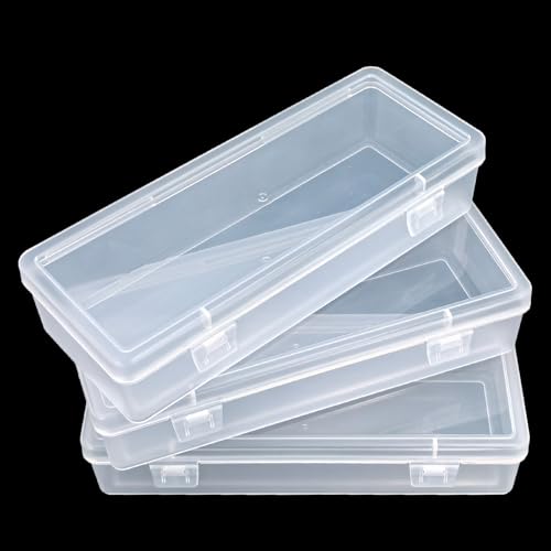 Goodma 8 Pieces Rectangular Empty Mini Clear Plastic Organizer Box | 6.5 x 2.56 x 1.38 Inch, Hinged Lids, For Small Items, Craft Projects - size: 165 x 65 x 35 mm