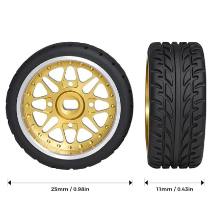 4Pcs 25mm Rc Drift Wheels & Logo Drift Car Tires for 1/24 1/28 Wltoys, [2N+2W] Aluminum Alloy Rims with High Grip Tires Simulated Tire Tread Racing Tyre for Mini-Q HGD1 Wltoys K969 K989 k929(Gold) - color: 3.gold