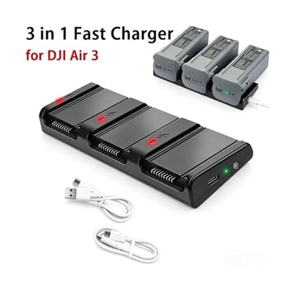 Charger, Dual-Port USB-A/USB-C Drone Battery Charging Manager, 3-in-1 Fast-Charging Hub, Compatible with DJI Air 3S