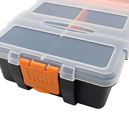 Small Tool Parts Box, Plastic Tool Storage Case, Home Hardware Organizer with Removable Dividers, Small Toolbox for Nails, Screws, Nuts and Bolts, 10-Compartment - size: 15.5x22.5x5.6cm/6.1x8.9x2.2in