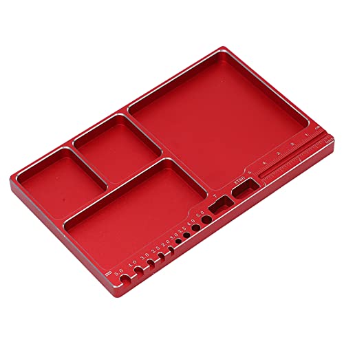 RC Magnetic Tray Aluminium Alloy RC Screw Tray RC Repair Tool with Pad Widely Used for RC Airplane Car (Red) - color: Red