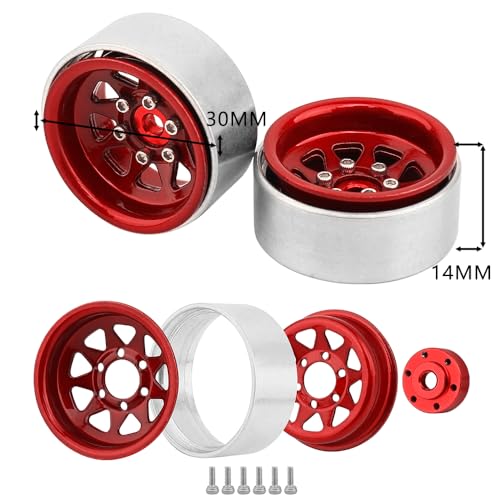 1.0 Beadlock Wheel -3.78mm Offset Wheel Rims for 1/18 1/24 RC Crawler Car Axial AX24 SCX24 FMS FCX24 TRX4M Upgrades (Dark red)
