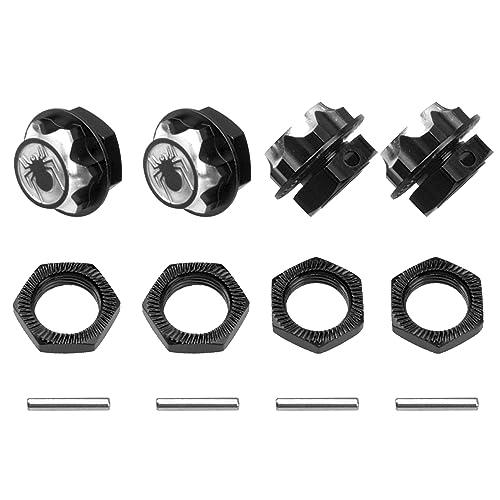 17mm Wheel Hex Cover Lock Anti-Skid Dust Nut & 17mm Wheel Hex Hubs Tires Adapter Compatible with Traxxas HPI HSP Losi Axial Kyosho Tamiya Redcat Himoto 1/8 RC Car (Black) - color: Black