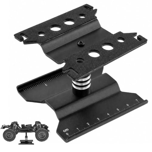 RC Car Repair Stand for 1/18 1/24 RC Cars, Aluminum Rotating Lift | Aluminum alloy, 360 degree rotating lift with magnetic pad, scale ruler, shock holes and anti-slip feet - color: Black