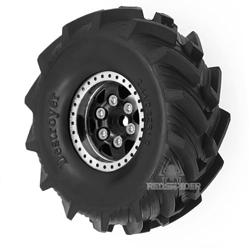 REDSPIDER 1.0 Beadlock Wheels and MUD Tires Set for 1/24 1/18 RC Crawler Car SCX24 TRX4M FCX24M FCX18 TRX4M UTB18 (Black) - color: Black