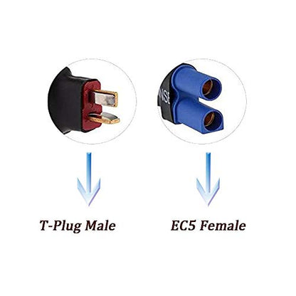 2pcs T-Plug Male Connector to EC5 Female Connector Adapter and 2pcs T-Plug Female Connector to EC5 Male Connector Adapter for RC LiPo Battery FPV DIY Models