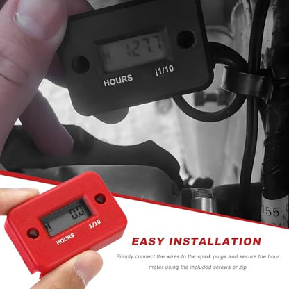 2 PCS Inductive Hour Meter, 3V Waterproof Gas Engine Tachometer Generator Hr Meters, Universal Small Engine Induction Hourmeter for Motorcycles ATVs Boats Dirt Bikes (Red) - color: Red