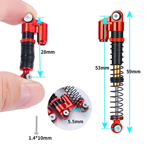 Aluminum RC Shocks Adjustable 53mm Long Shock Absorber Damper for 1/24 Axial Modified Scx24 Vehicles Upgrade Parts (Red) - color: Red