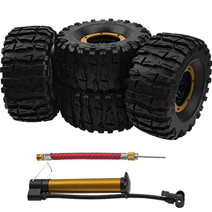 2.2" Rubber Tires Inflatable OD135mm & 12mm Hex Hub Plastic Beadlock Wheel Rims Compatible with Axial SCX10 Tamiya CC01 TF2 Traxxas 1/10 RC Monster Truck Crawler (Yellow) - color: Yellow