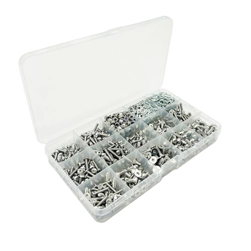 1010PCS Universal RC Screw Kit Screws Assortment Set 304 Stainless Steel Screws Assortment Set, for Traxxas Axial Redcat HPI Arrma SCX10 Losi 1/8 1/10 1/12 1/16 Scale RC Cars Trucks Crawler