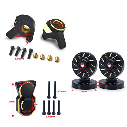 Que-T RC Brass Diff Cover with Front Steering Knuckle,7mm Wheel Hex Hub Extension, Boulder Bars Rails, Wheel Weights Hex Adapter for 1/24 Axial Scx24 Deadbolt C10 Car
