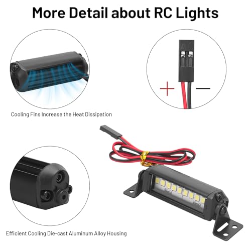 RC Light Bar 10 LED, daitoku 2.16 Inch Aluminum RC LED Lights Kit for Axial SCX10 Traxxas TRX4 TRX4M Arrma Senton Redcat GEN7 1/10 1/18 Crawler